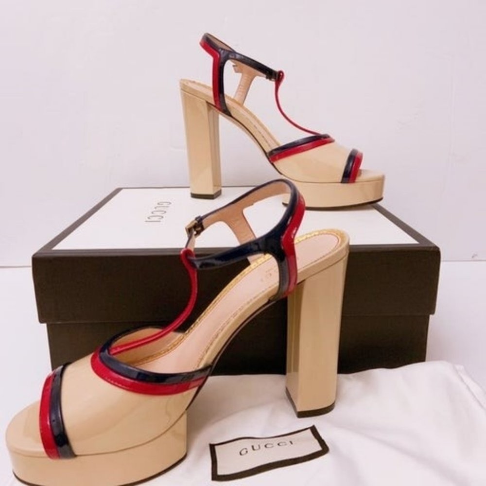 Gucci patent nude blue and red platform heels - Picture 5 of 8